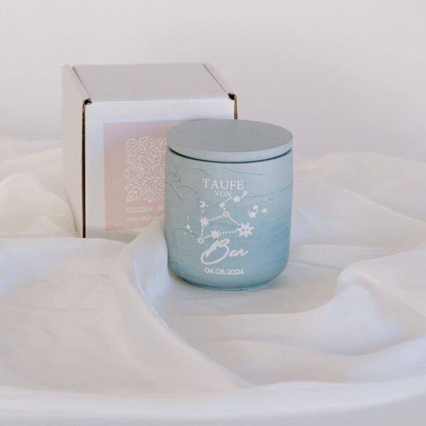 personalisierte DUFTKERZE DUSTY BLUE TAUFE Groß