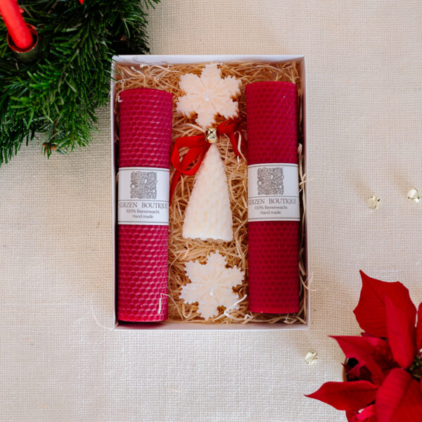 Geschenkbox rote Bienenwachskerzen